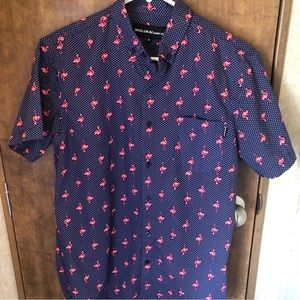Molokai Surf Co.-M-Pink Flamingo Polka Dot Casual Shirt Cotton Short Sleeve -A